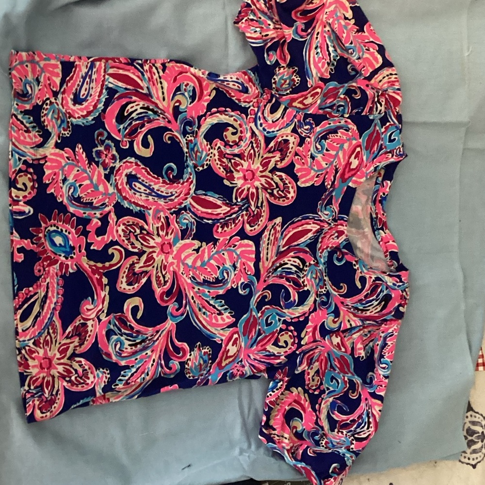 Lilly Pulitzer Navy Pink Paisley Short Sleeve Tee